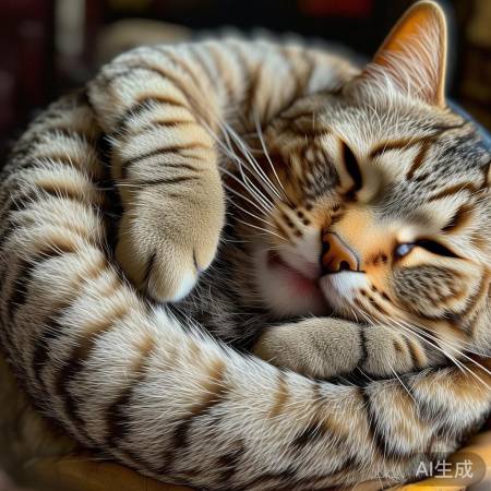 猫咪蜷缩，舒适闭环