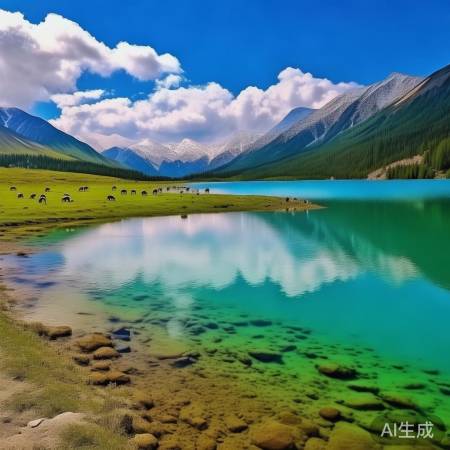 赛里木湖美景羊腿旁