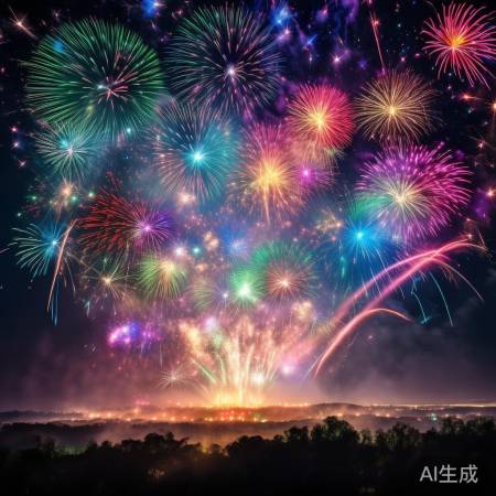 烟花如星坠落，彩虹划过天际