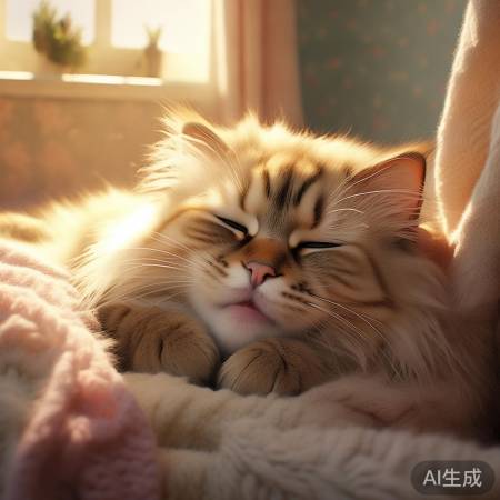 猫咪睡觉爪入嘴，自我安慰减压。