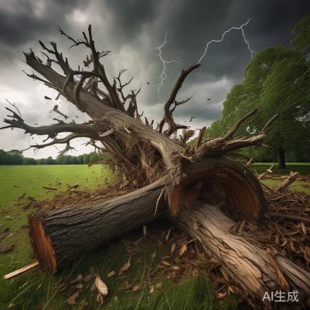 大树被风拔起，场面狼藉