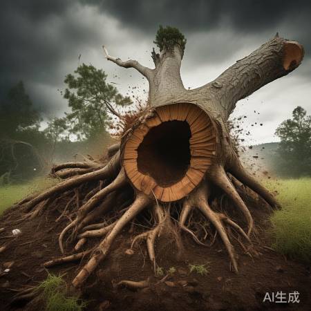 大树直径超1米，狂风拔起令人惊