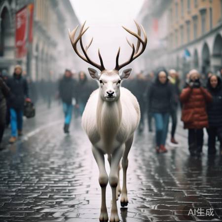 雨中白鹿漫步米兰街