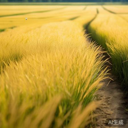 金黄稻田，蝴蝶起舞