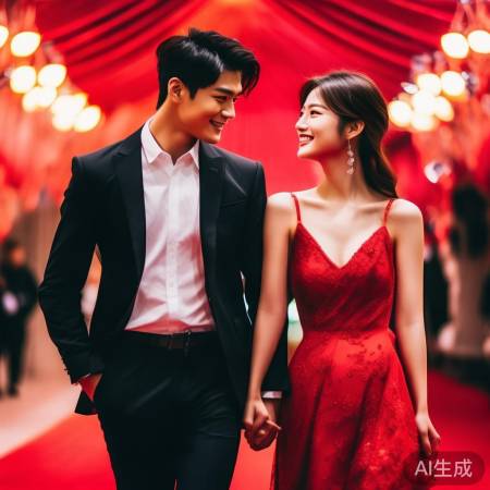 金童玉女牵手走红毯
