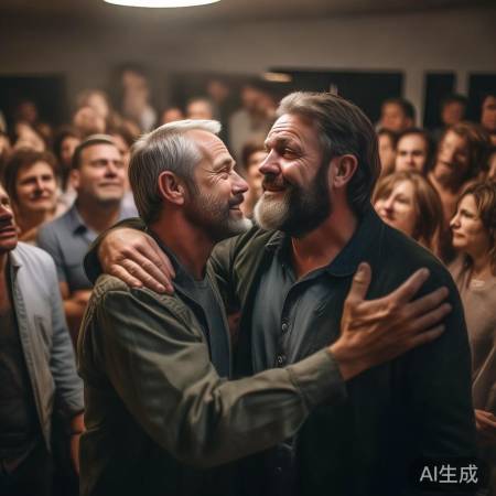 大叔重逢泪眼，友情珍贵如金。