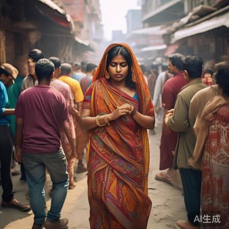 印度妇女纱丽掩护偷项链