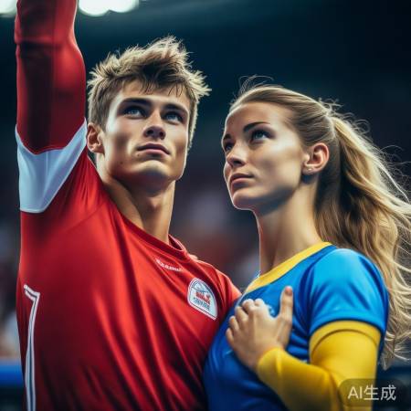 运动员甜蜜互动，相互支持