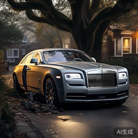 劳斯莱斯失控撞树，幸无大碍