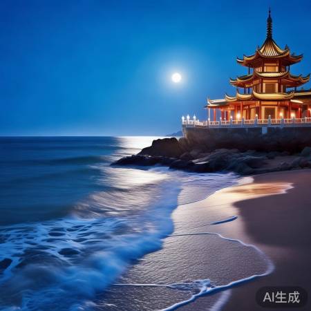 海边赏月，别样风情