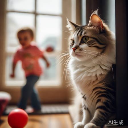 猫咪误认孩童玩耍为狩猎