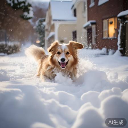 雪中漫步，狗儿欢腾