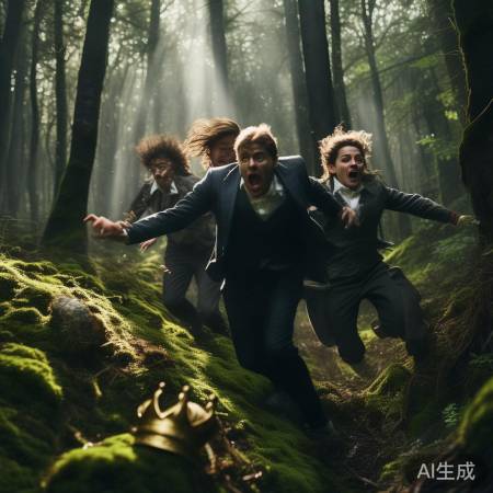 三人慌逃，皇冠滑落