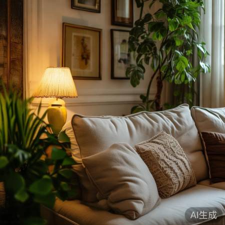 舒适沙发、温馨台灯、绿植提升幸