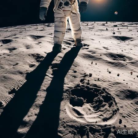 月球无大气，影子长，脚印深