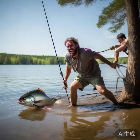 钓鱼大哥巧用绳子钓大鱼