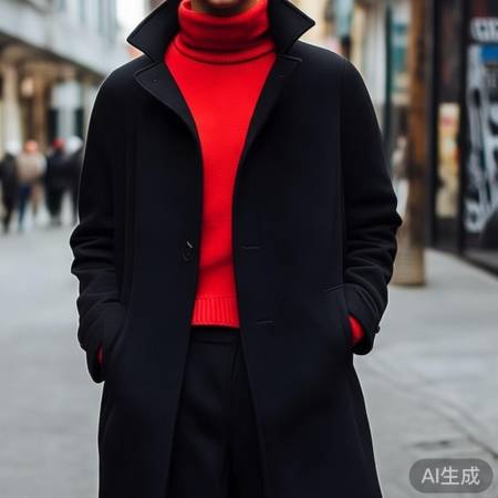 大衣内搭，色彩对比时尚