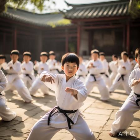 武校小将练功,眼神坚定