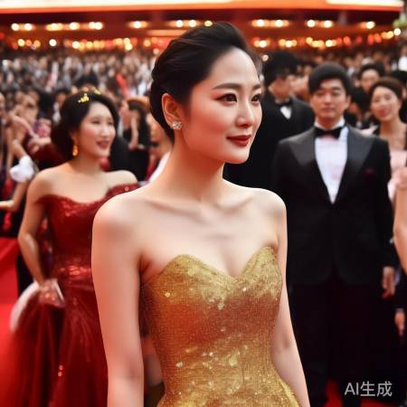 电影节红毯盛况，巩俐金装耀眼