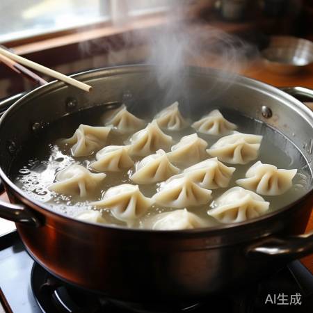 饺子下锅，轻轻搅动，浮起出锅。