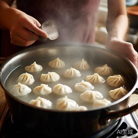加盐防粘连，慢火煮饺子