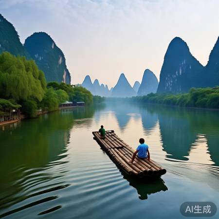 桂林山水，放松竹筏游