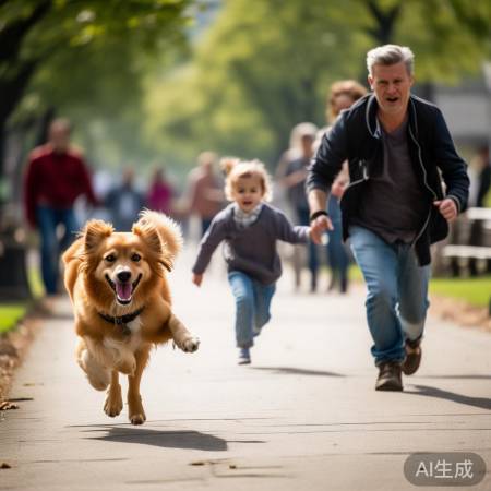 公园狗乱跑，主人难追。