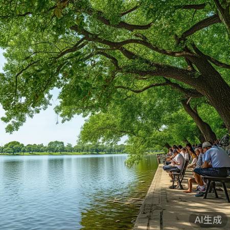 昌平公园，绿荫湖水，夏日微风