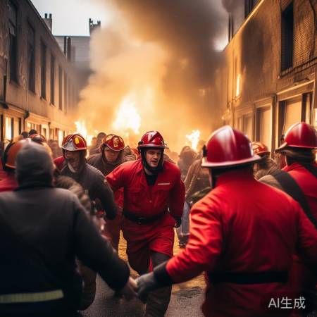 英勇消防员，合力救火忙