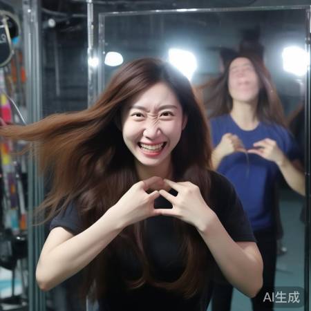 秦岚鬼脸甩发，后台笑融冰山