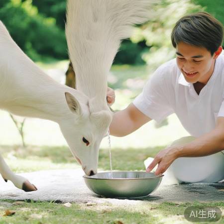 张凌赫喂水白鹿，甜蜜互动。