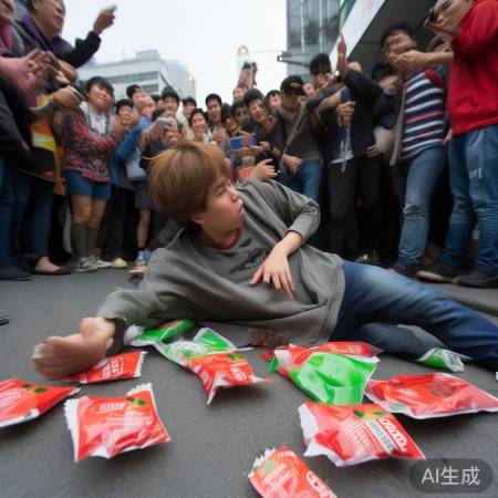 挑战者吃麻辣烫晕倒，场面壮观