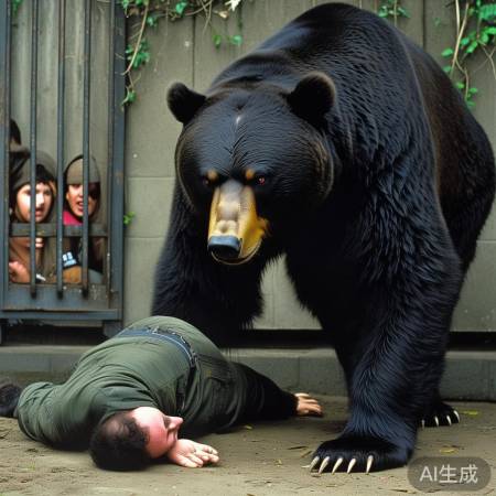 动物园黑熊发飙扑驯养员