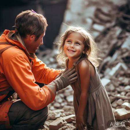 救援温暖，小女孩安慰救援人员