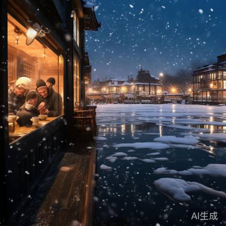 后海冬夜，冰上雪落，暖饮谈心