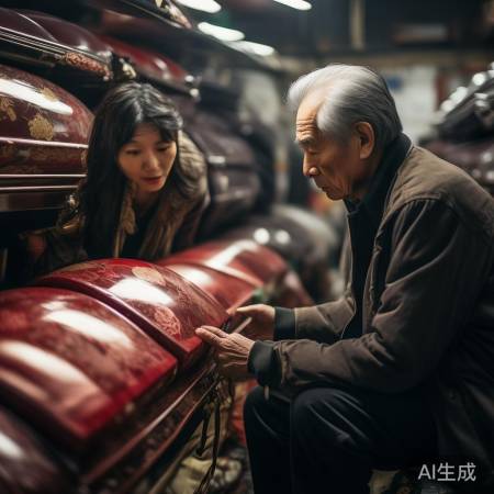 女儿陪伴父亲选寿衣