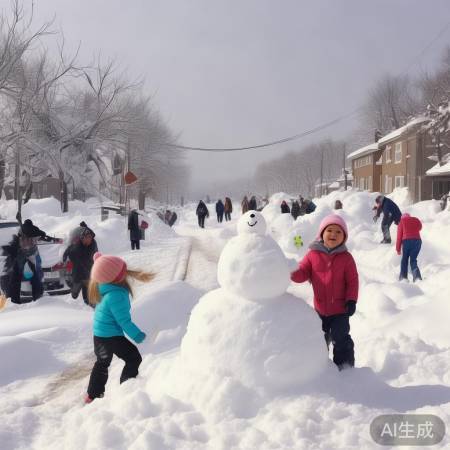 大雪覆盖，孩童欢，大人忧