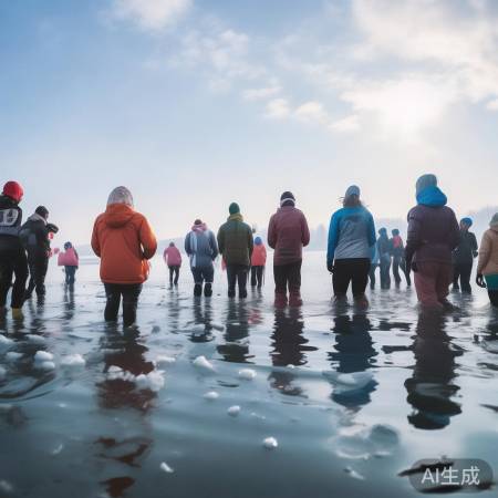 冬泳者，无畏挑战