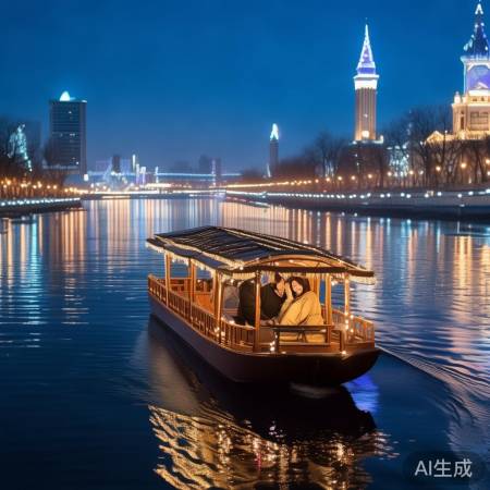 情侣浪漫游船赏景
