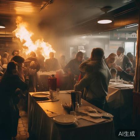 餐厅火灾，冷静疏散