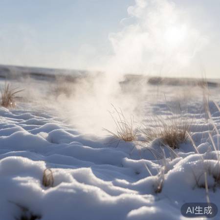 雪厚草丛冒烟奇观