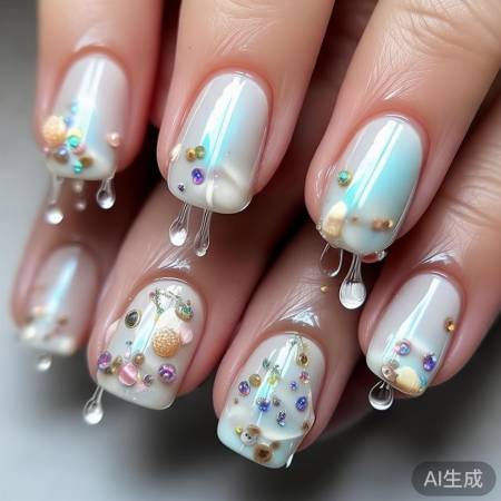 美甲新潮流：立体水滴与装饰品