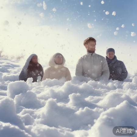 “雪地闭眼，心灵净化。”
