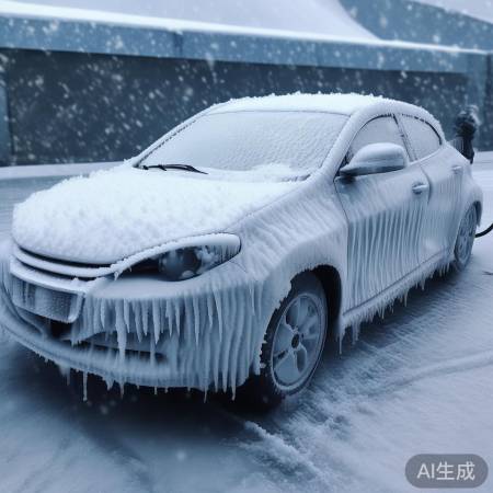 女侠细心洗车，水珠结冰如白甲