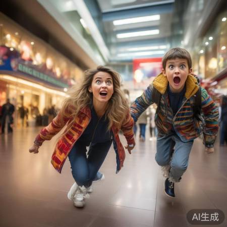 商场门口，妈妈装晕逗儿子