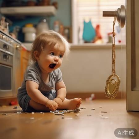 宝宝误吞金锁,家长焦急。