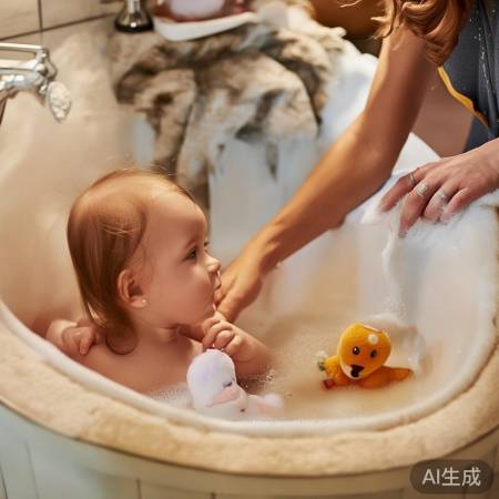 宝宝洗澡需成人陪护，防滑垫保障