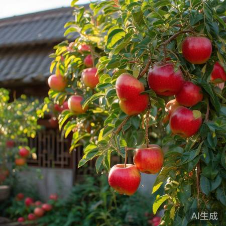 “小镇苹果树，果实红艳艳”