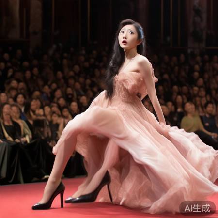 关晓彤活动鞋跟卡住