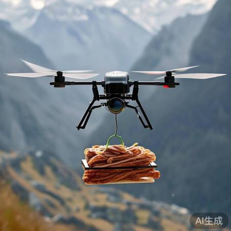 无人机飞越山间运腊肠